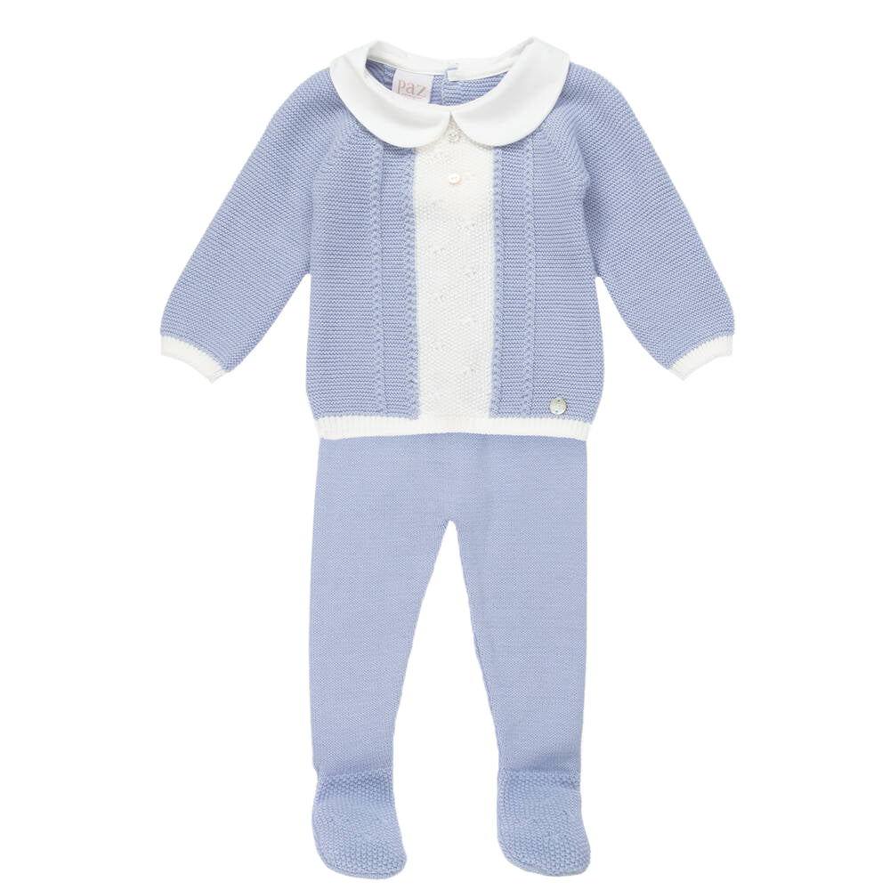 Paz Rodriguez Unisex 2 piece Knitted Babygrow Blue