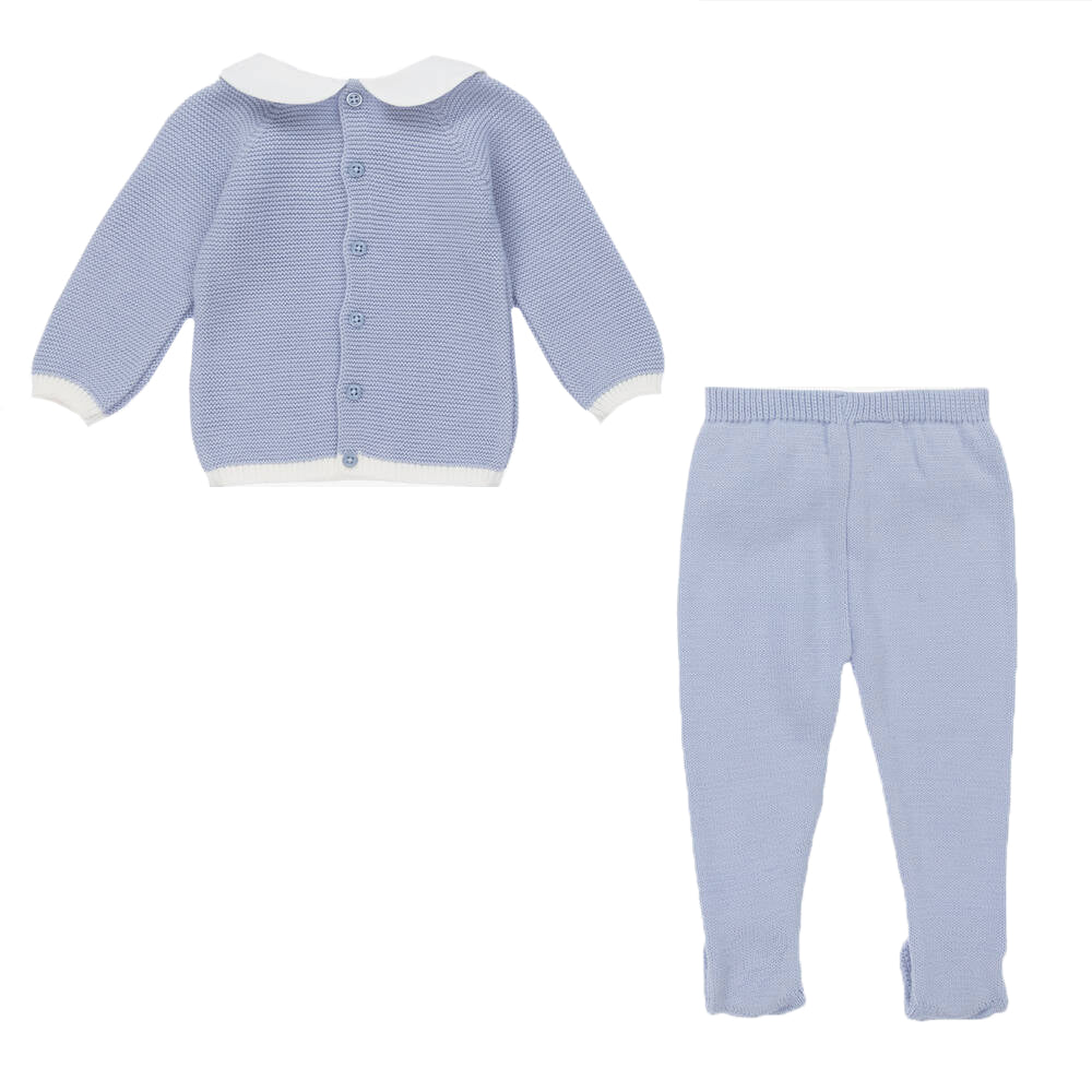 Paz Rodriguez Unisex 2 piece Knitted Babygrow Blue