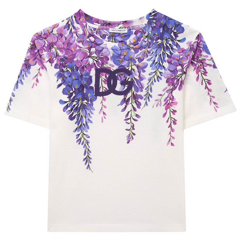 Dolce &amp; Gabbana Girls Flower Graphic T-Shirt White