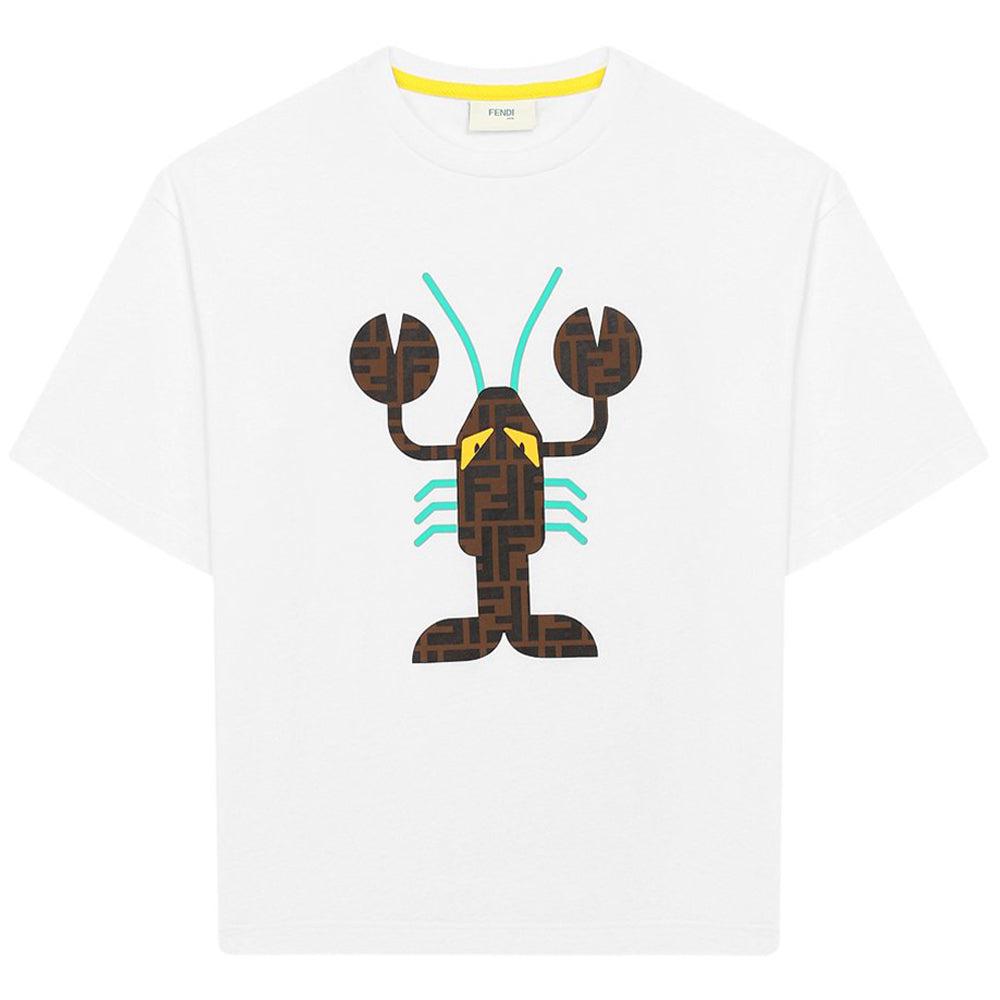 Fendi Boys Lobster Print Logo T-shirt White