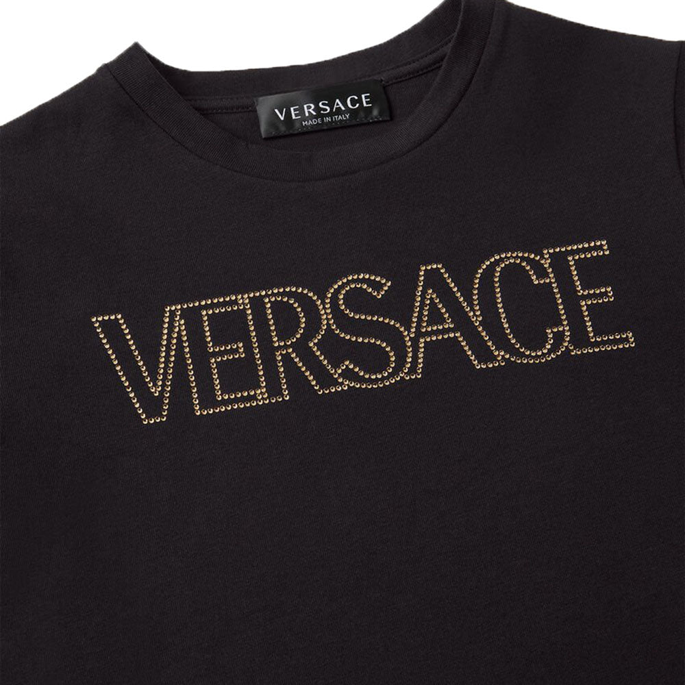 Versace Girls Embroidered Logo T Shirt Black