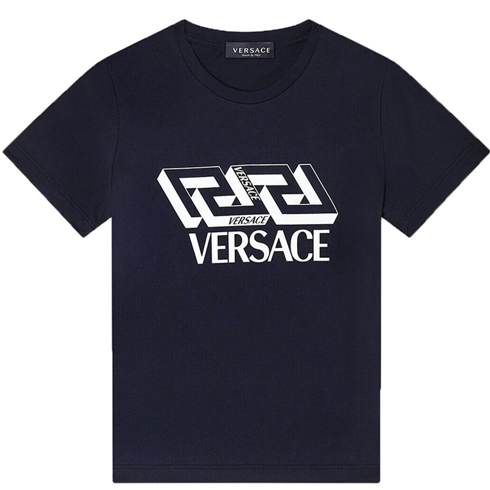 Versace Boys Logo Cotton T-shirt Navy