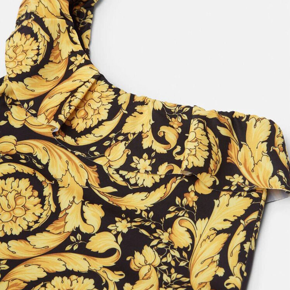 Versace Girls Barocco Print One Shoulder Swimsuit Gold