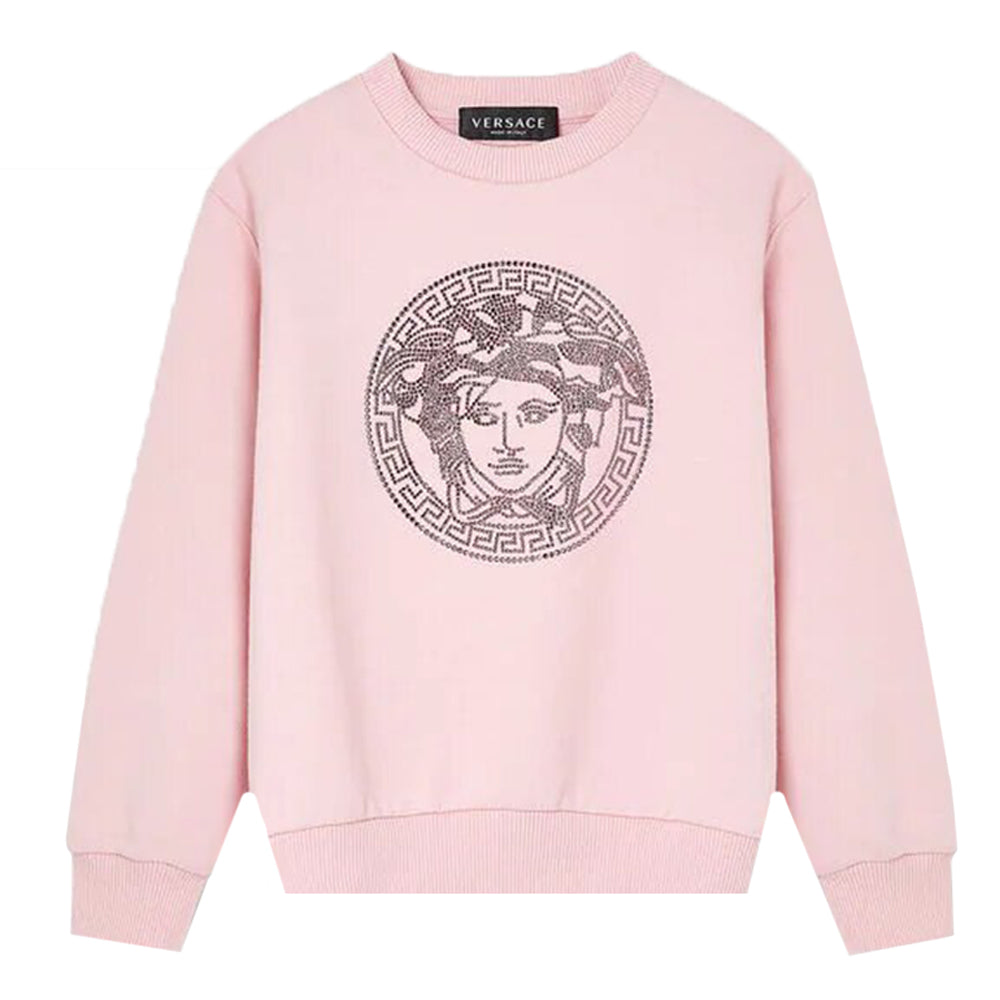 Versace Girls Crystal Medusa Sweater Pink