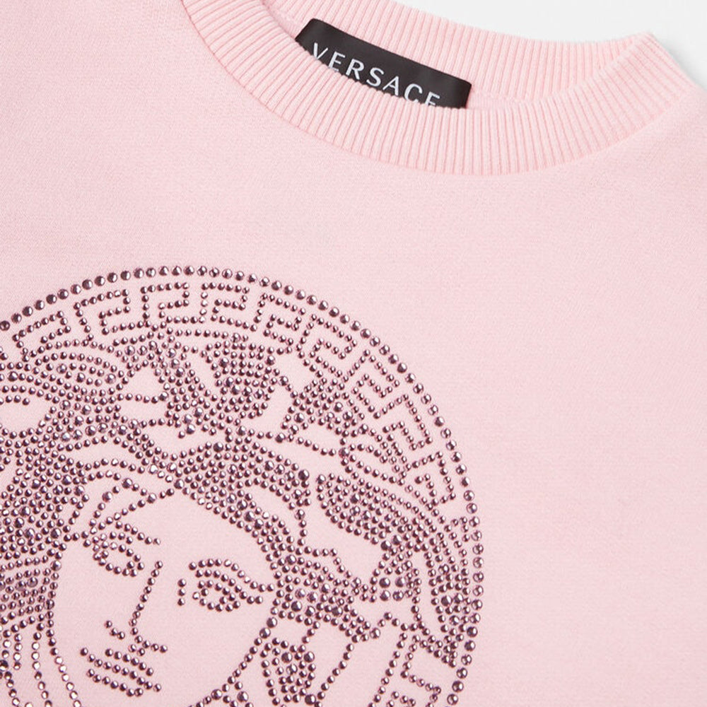 Versace Girls Crystal Medusa Sweater Pink