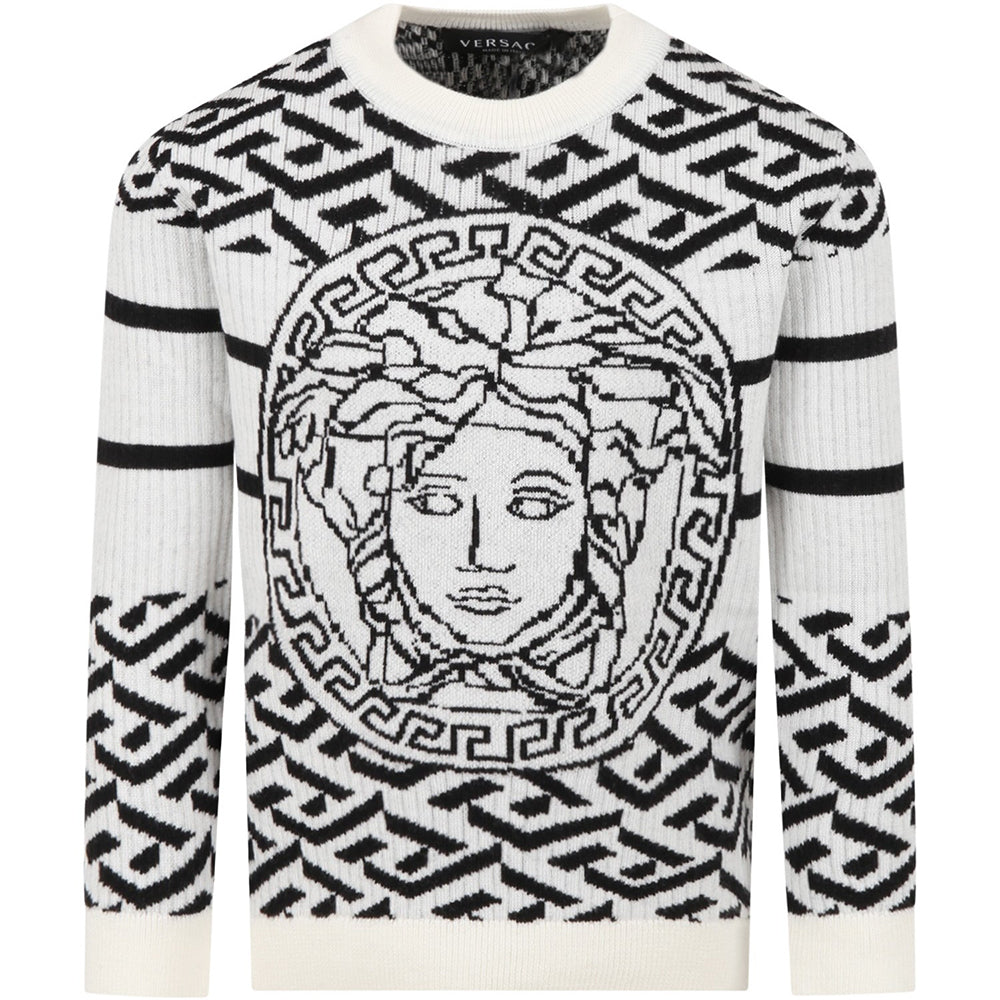 Versace Boys Wool Knitted Medusa Jumper White