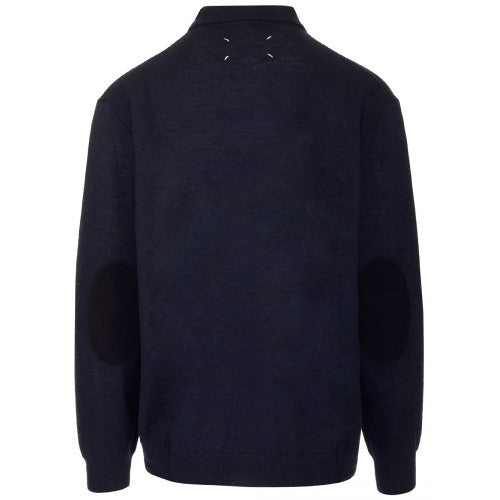 Maison Margiela Mens Elbow Patched Long Sleeves Jumper Navy