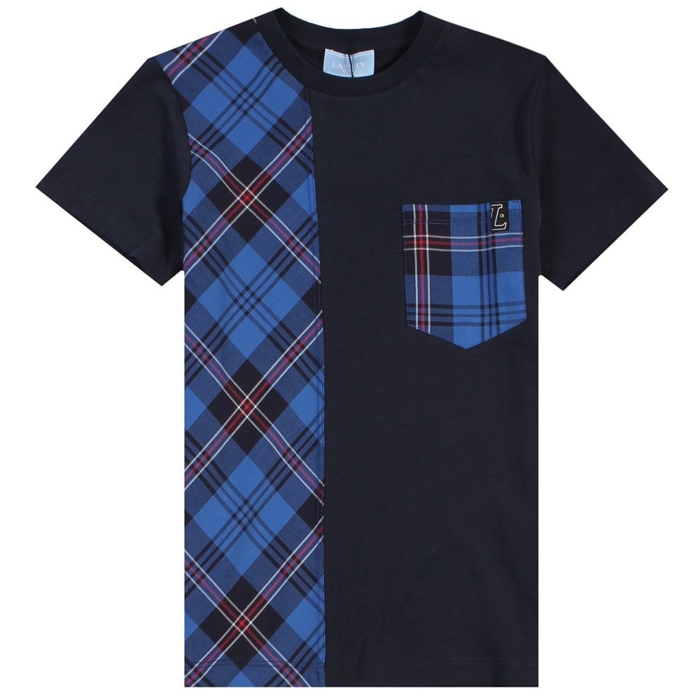 Lanvin Boys Tartan Pattern Print T-Shirt Navy