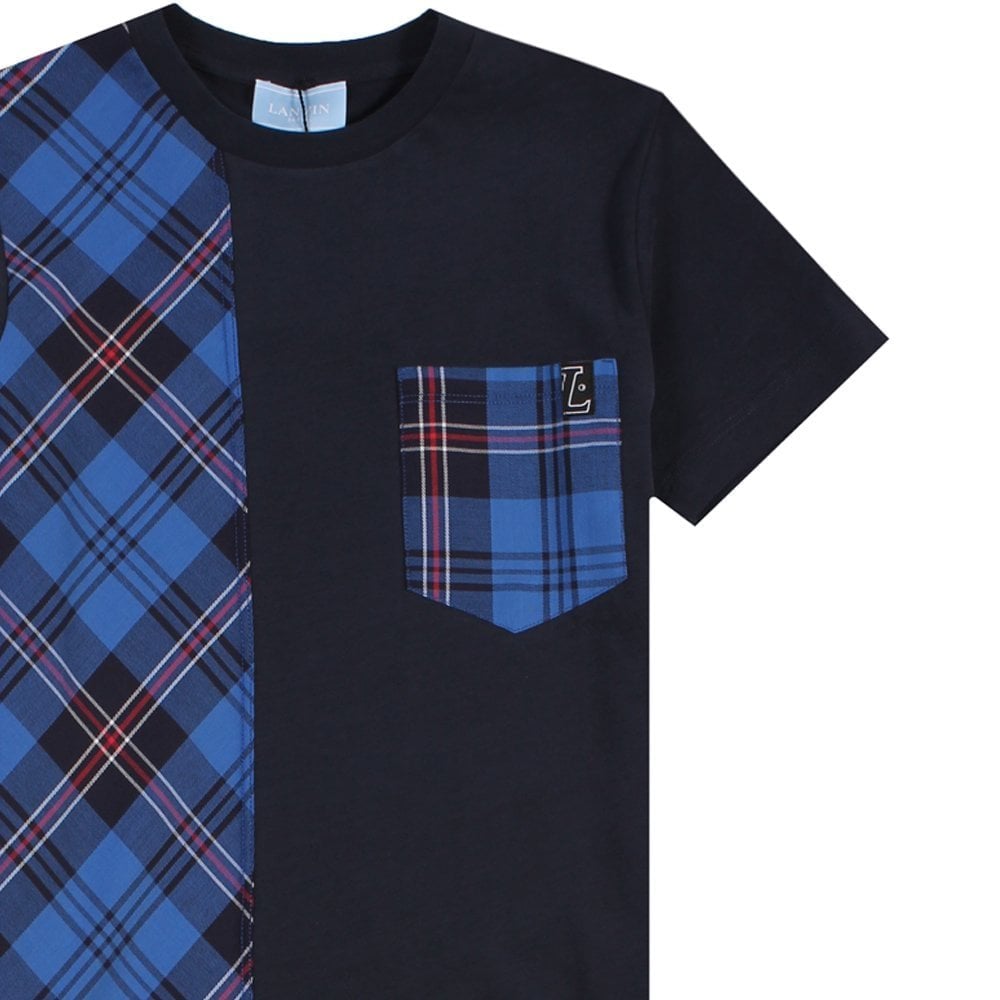 Lanvin Boys Tartan Pattern Print T-Shirt Navy