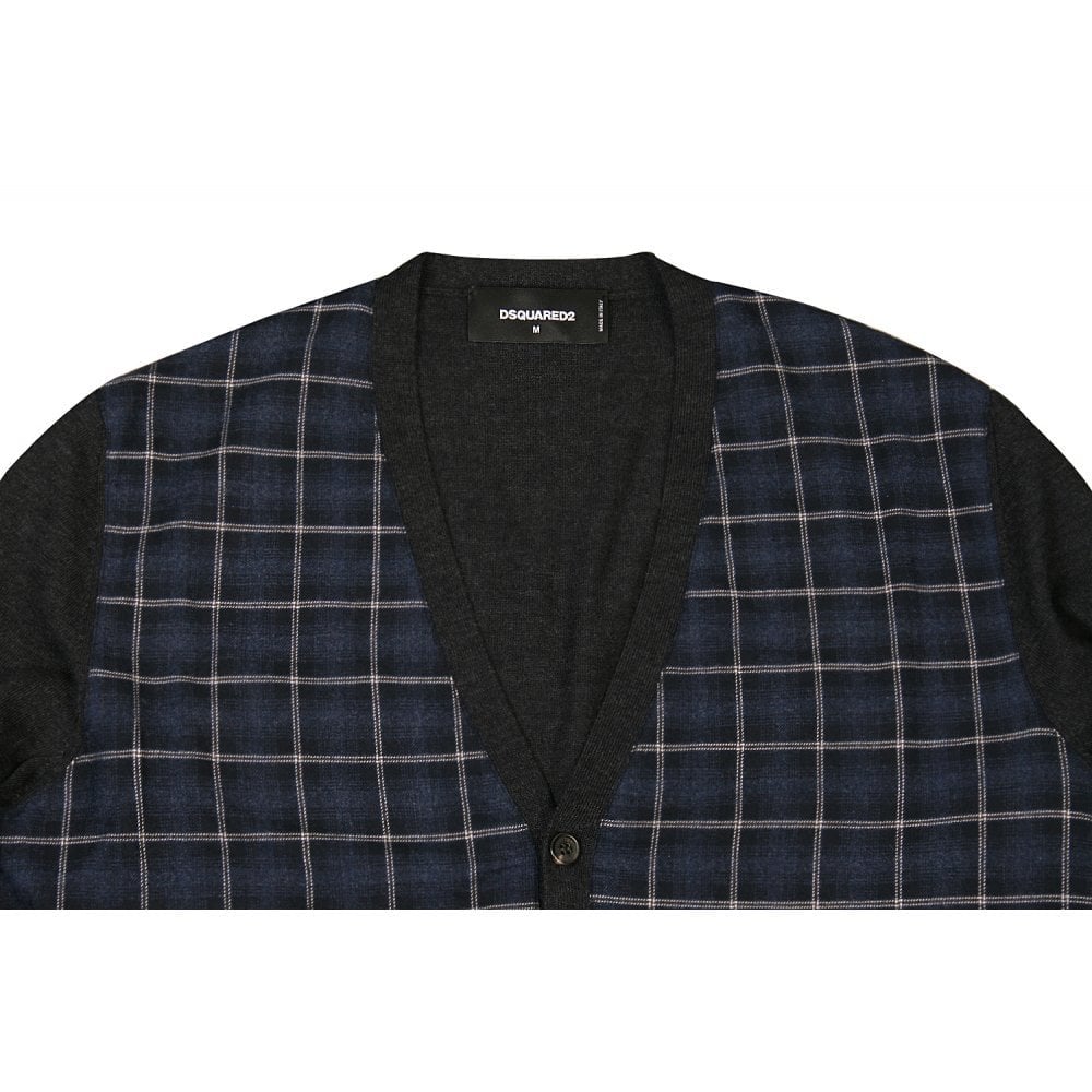 DSquared2 Men&#39;s Checked Cardigan Dark Grey