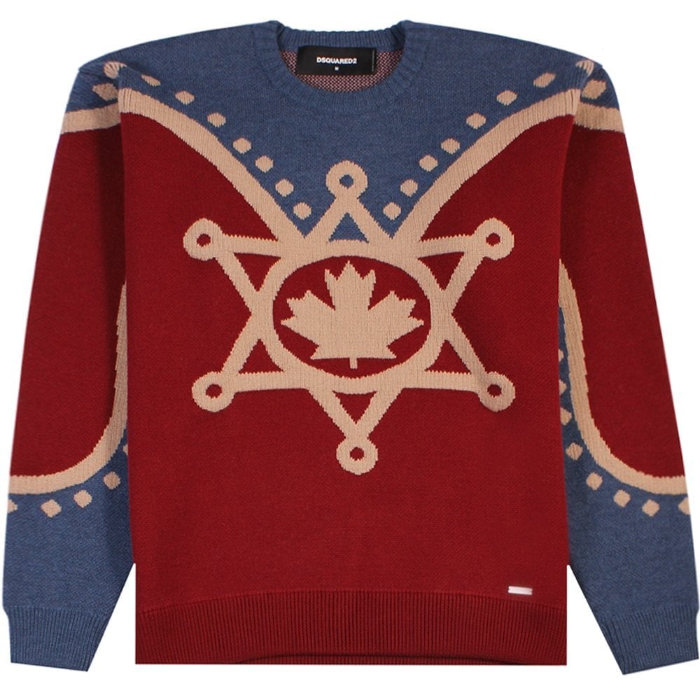 Dsquared2 Men&#39;s Maple Leaf Knitted Jumper Red