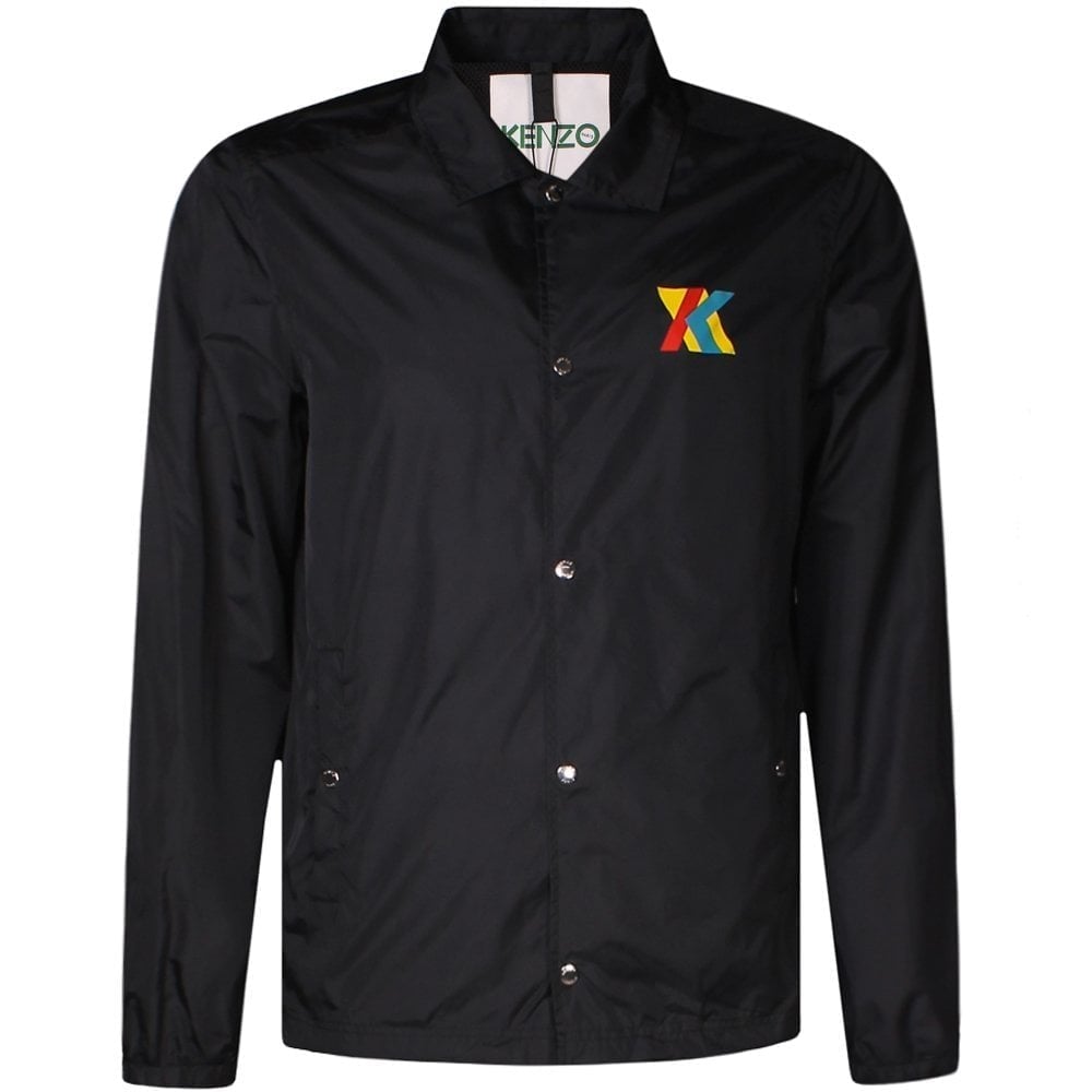 Kenzo Men&#39;s Multi-Colour Logo Print Coach Jacket Black