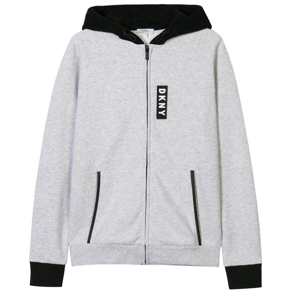 DKNY Boys Velcro Logo Zip Hoodie Grey