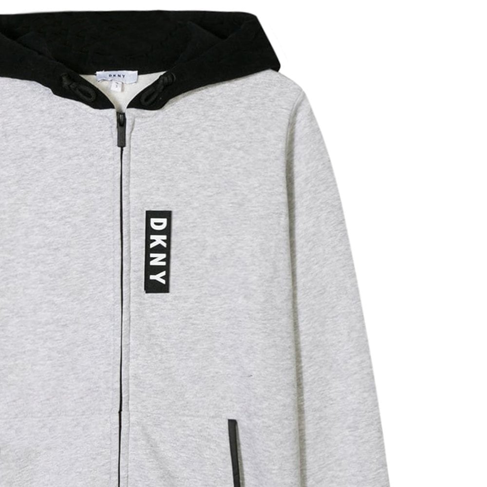 DKNY Boys Velcro Logo Zip Hoodie Grey