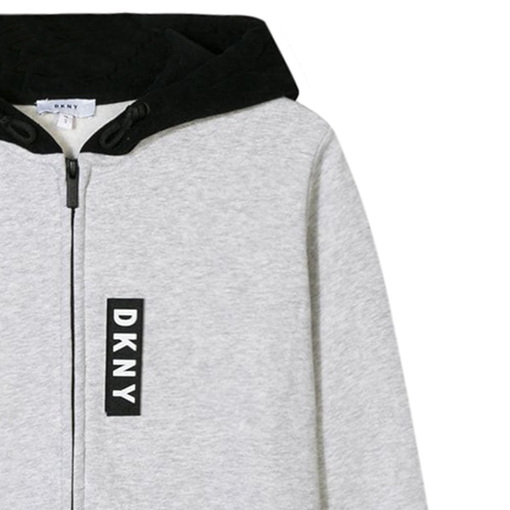 DKNY Boys Velcro Logo Zip Hoodie Grey