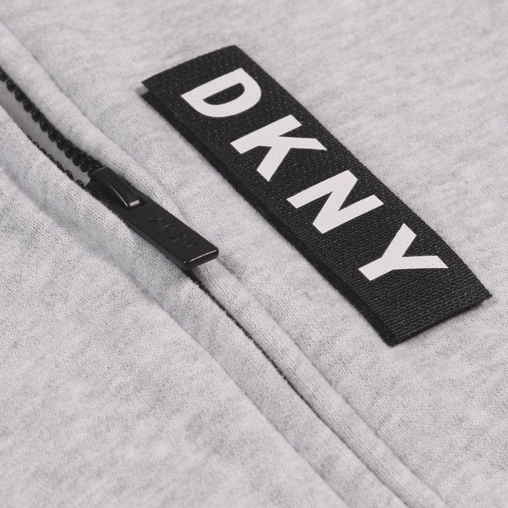 DKNY Boys Velcro Logo Zip Hoodie Grey