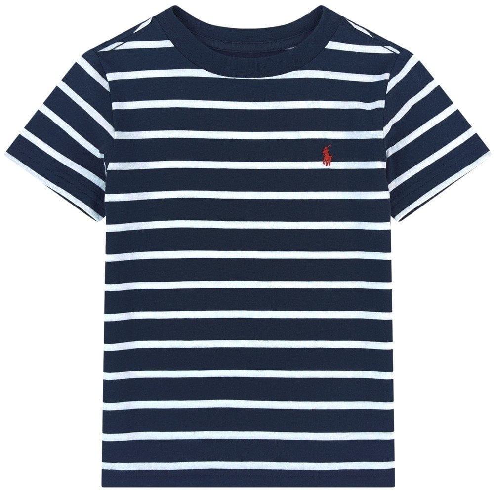 Ralph Lauren Boy&#39;s Stripped Logo T-Shirt Navy/White