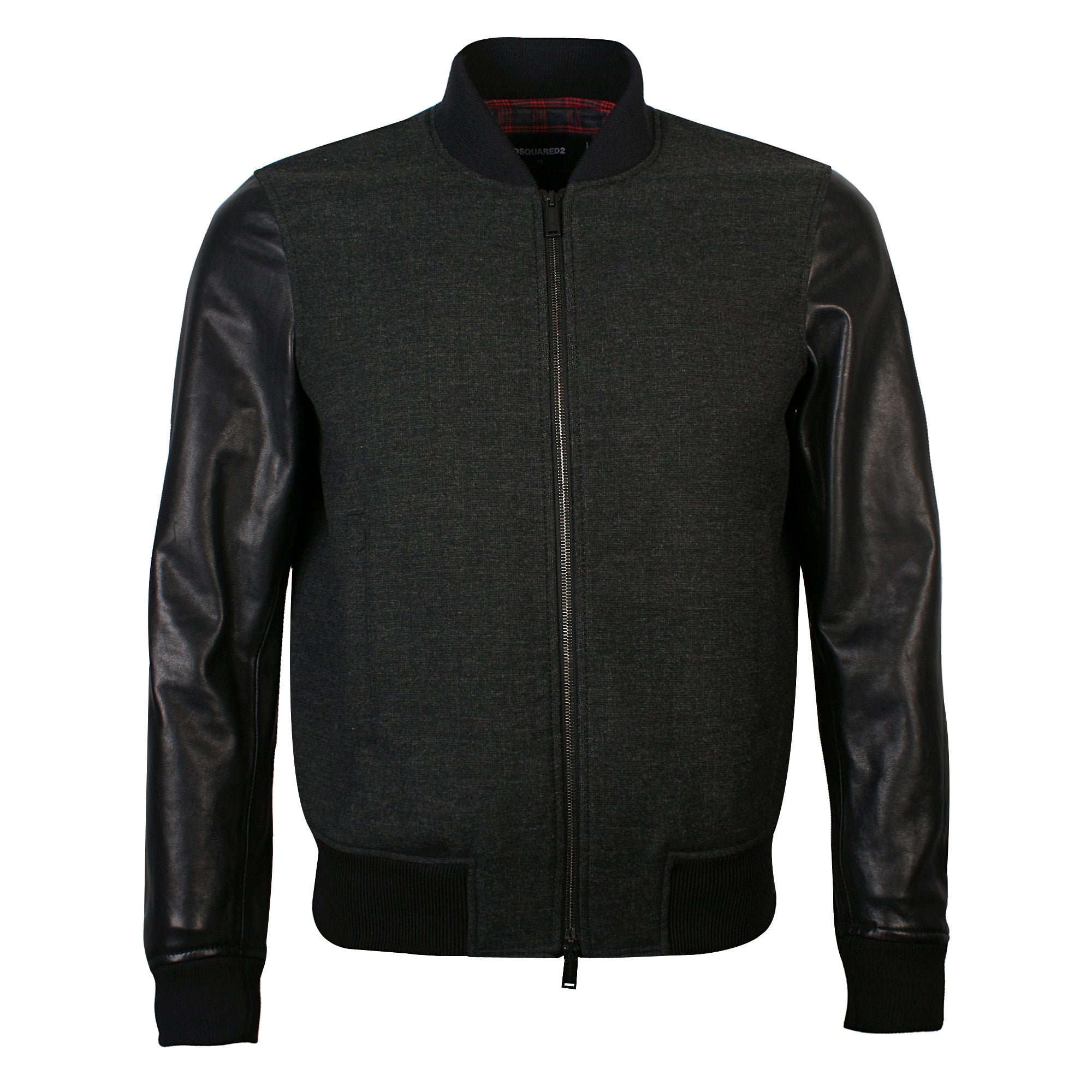 DSquared2 Men&#39;s Leather Sleeved Bomber Jacket Black