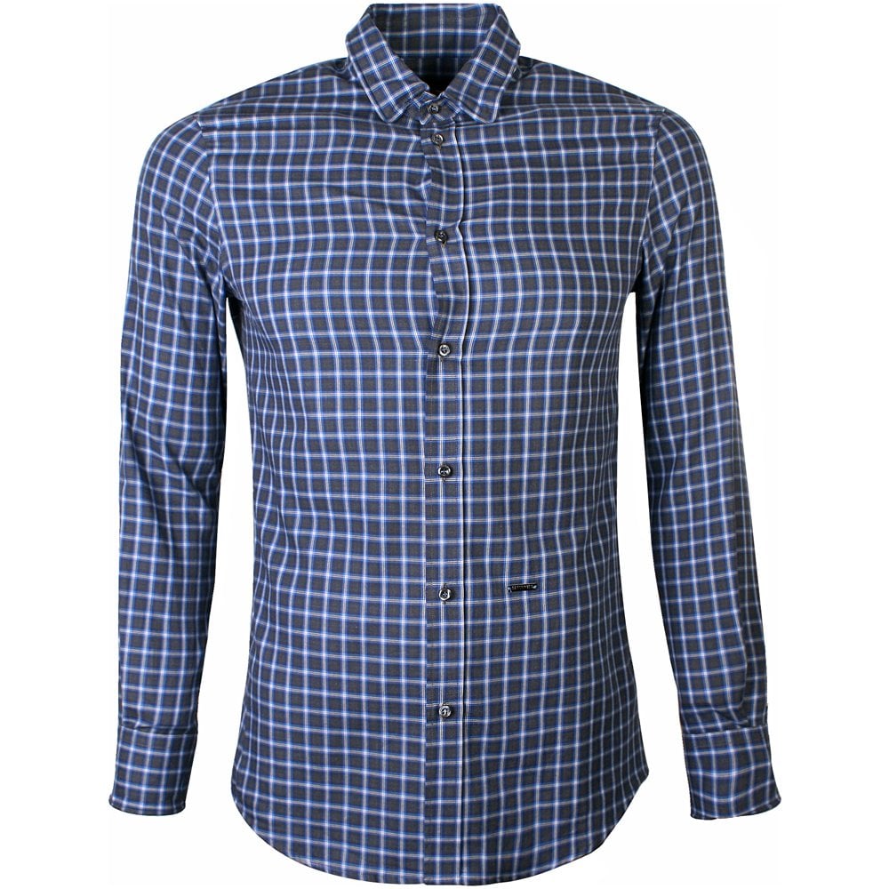 DSquared2 Men&#39;s Checked Cotton Flannel Shirt Blue