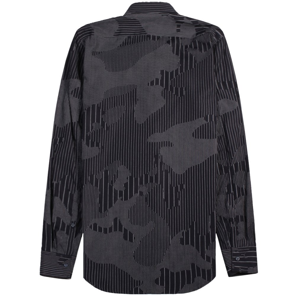 Neil Barrett Men&#39;s Camouflaged Pinstripe Shirt Dark Navy