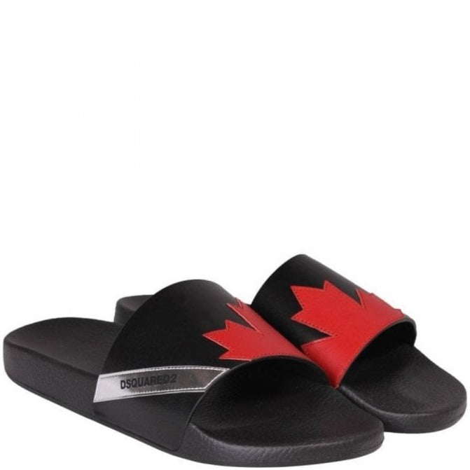 Dsquared2 Men&#39;s Maple Leaf Sliders Black