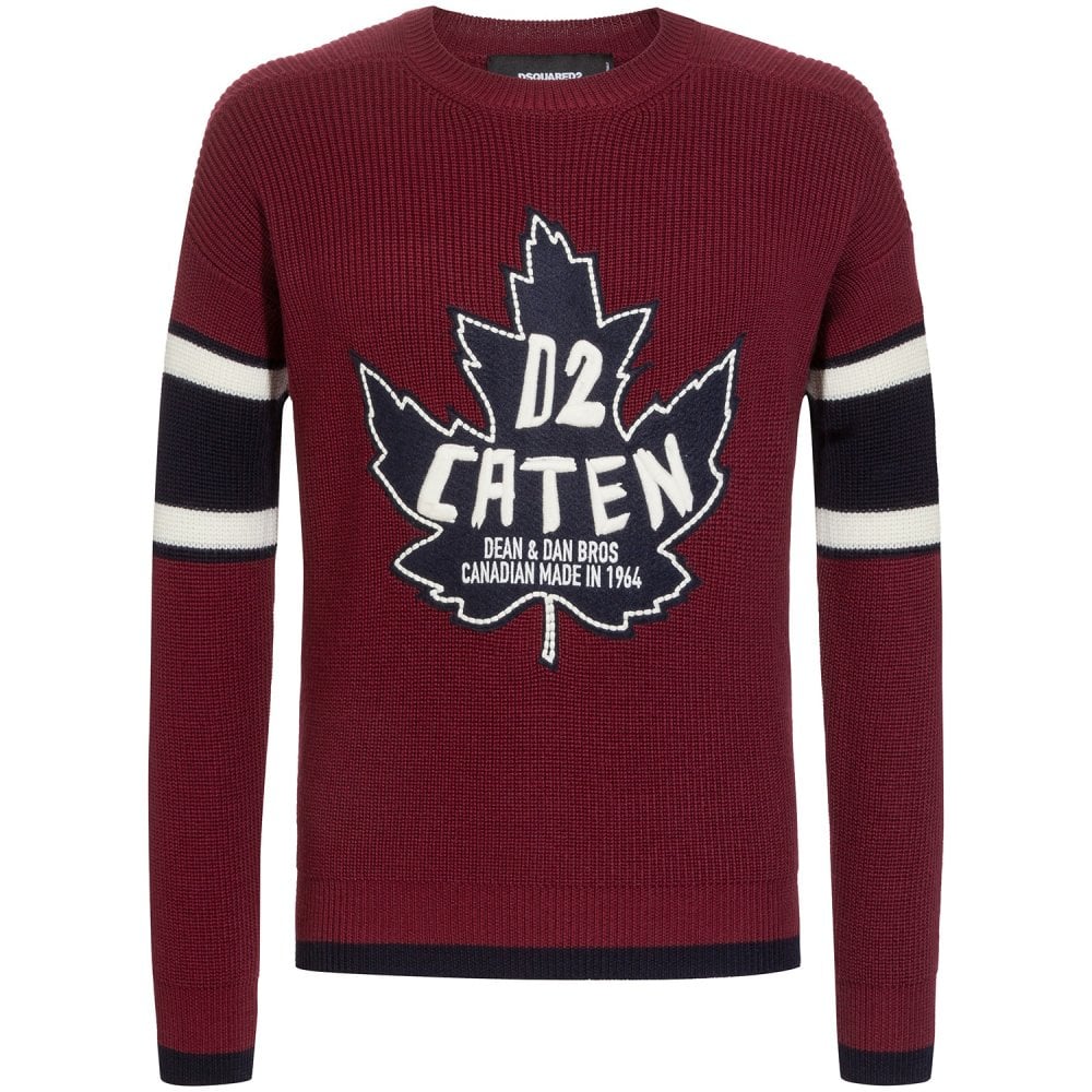 Dsquared2 Men&#39;s Caten Logo Knitted Jumper Burgundy