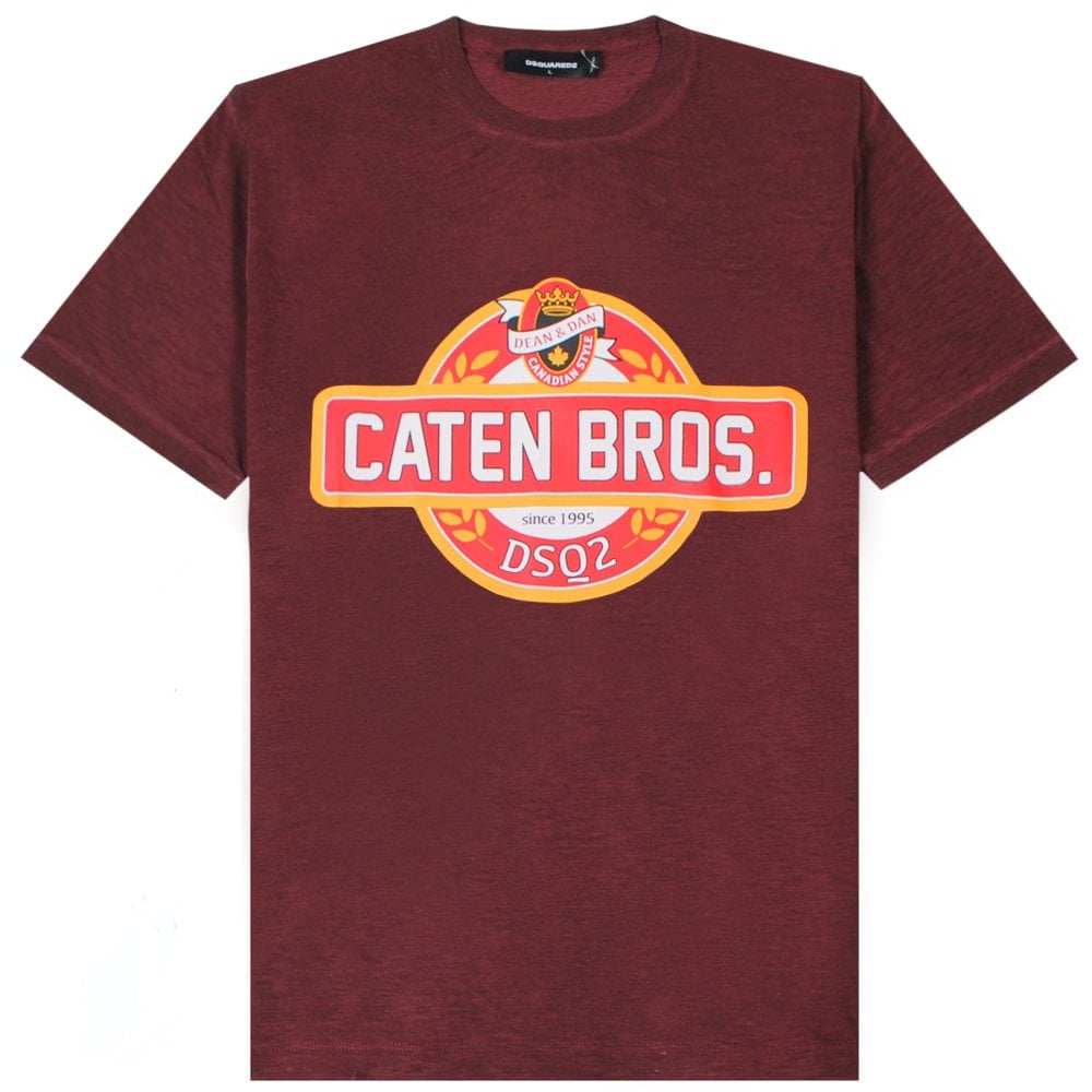 Dsquared2 Men&#39;s Caten Bros Logo T-Shirt Burgundy