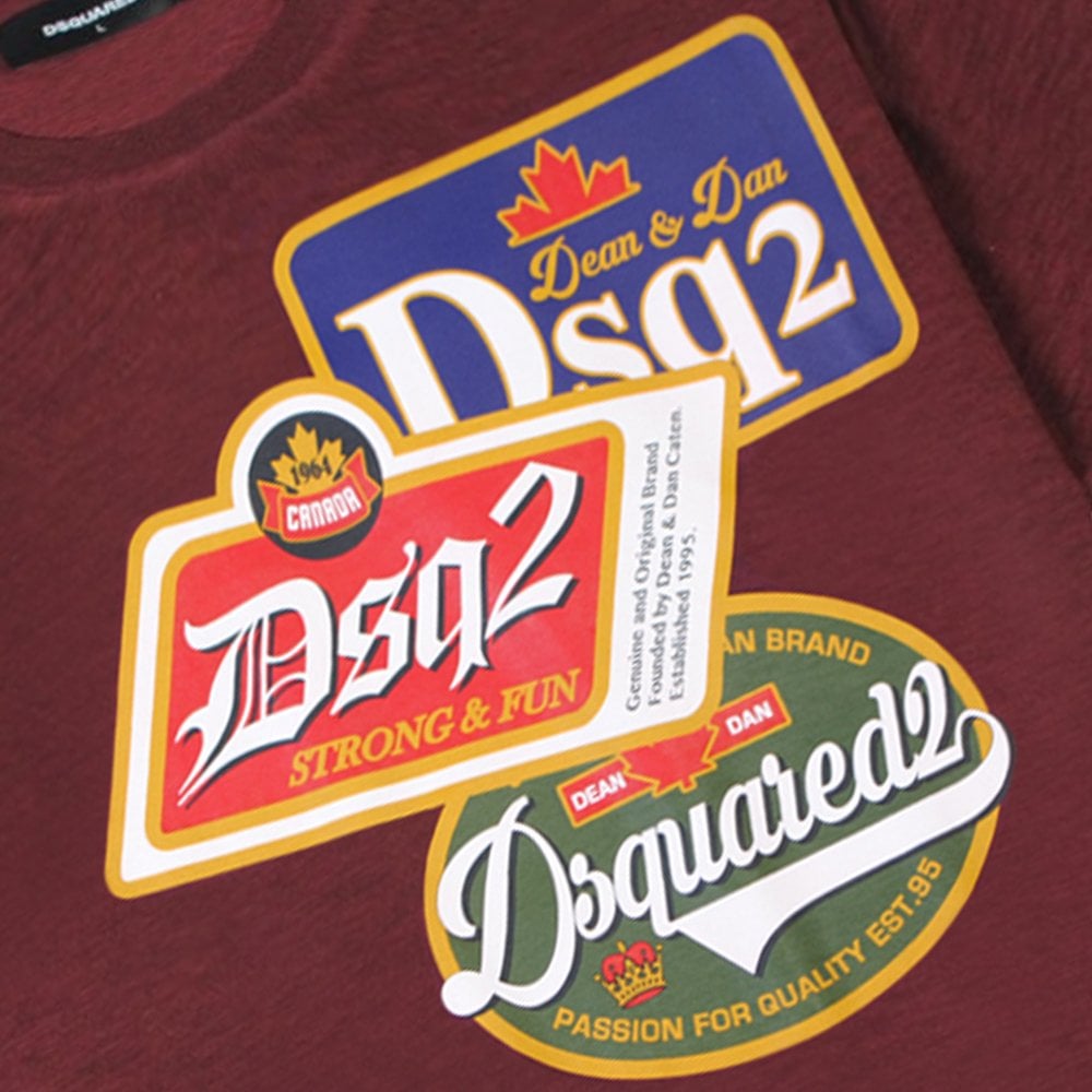 DSquared2 Men&#39;s Printed Badge Logo T-Shirt Burgundy