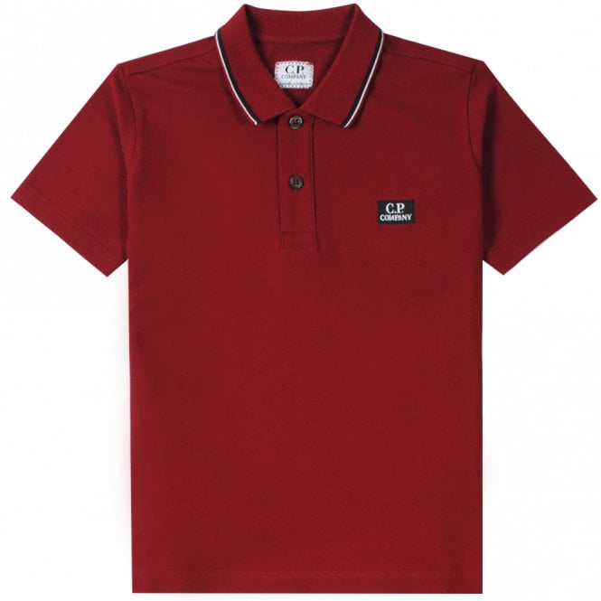 C.P Company Boys Tipped Logo Polo Shirt Red