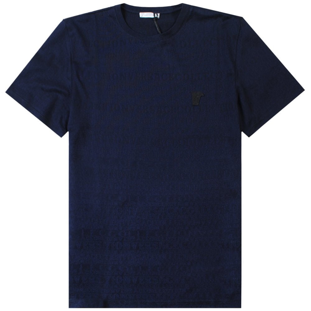Versace Collection Men&#39;s Scattered Logo Print T-Shirt Navy