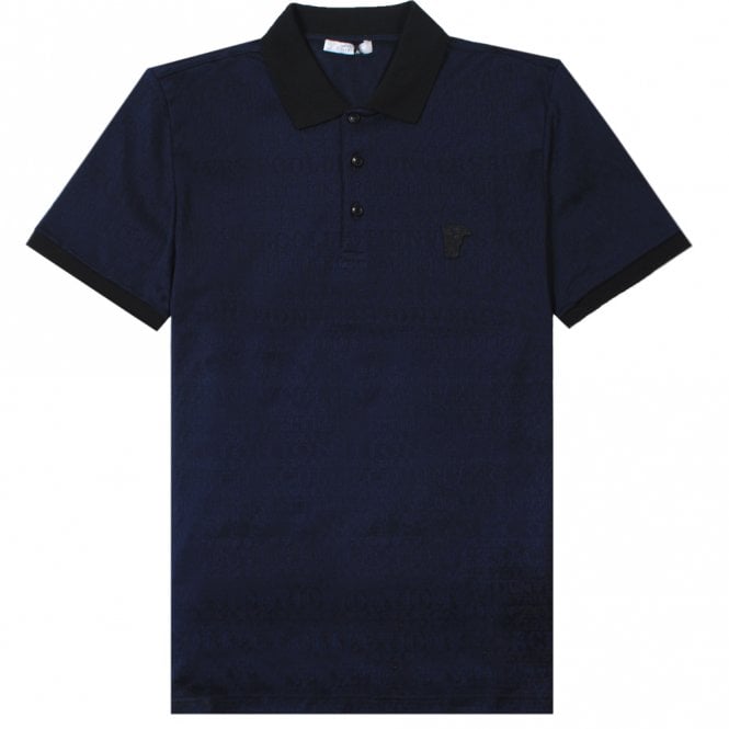 Versace Collection Men&#39;s Scattered Logo Print Polo Shirt Navy