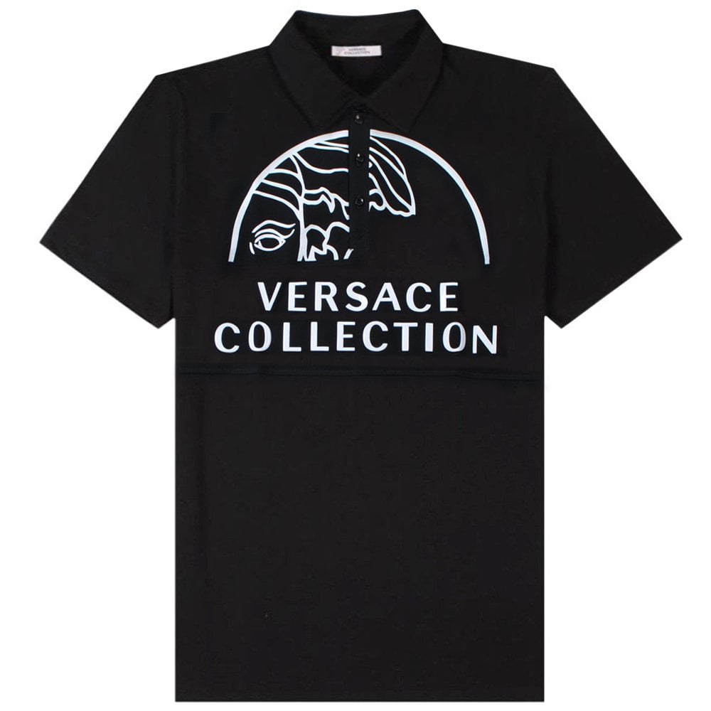 Versace Collection Men&#39;s Large Graphic Print Polo Shirt Black