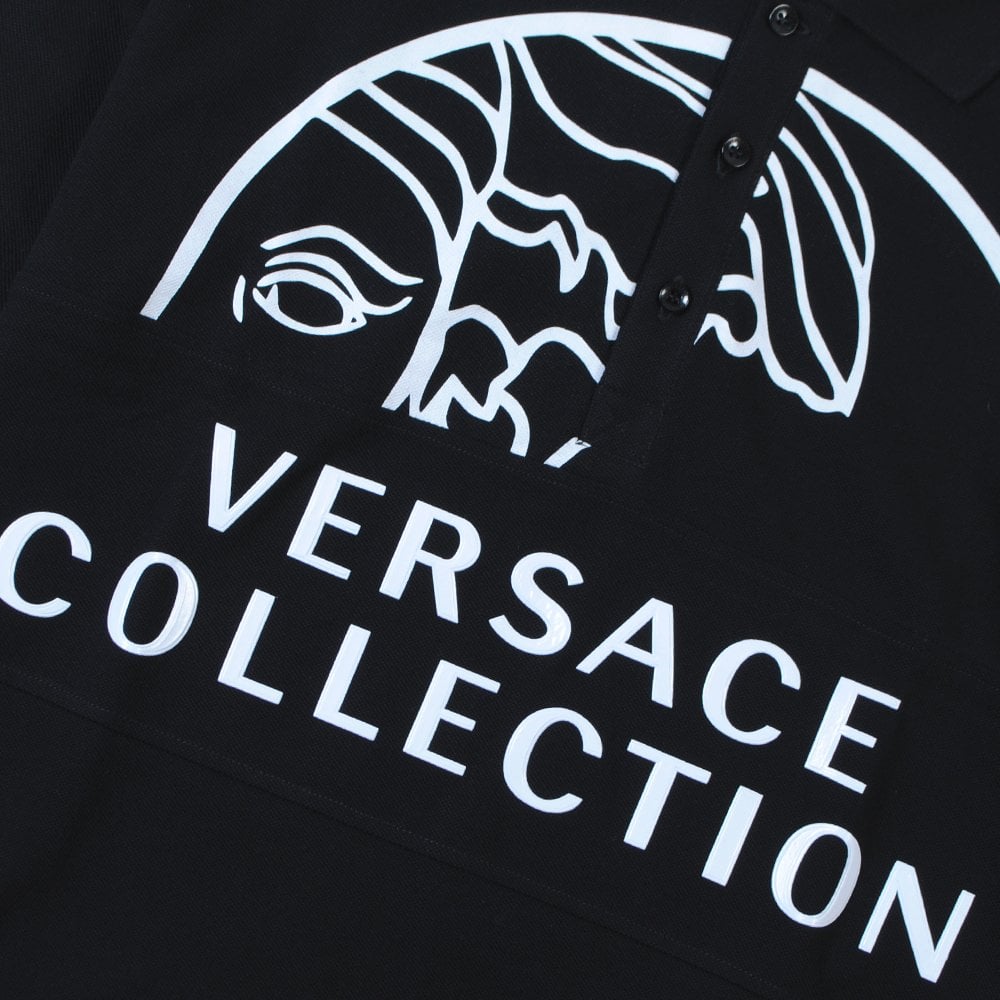 Versace Collection Men&#39;s Large Graphic Print Polo Shirt Black