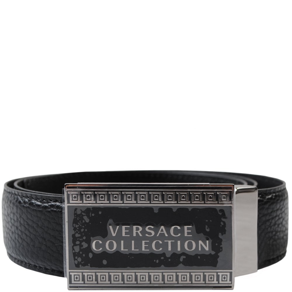 Versace Collection Men&#39;s Logo Plaque Belt Black