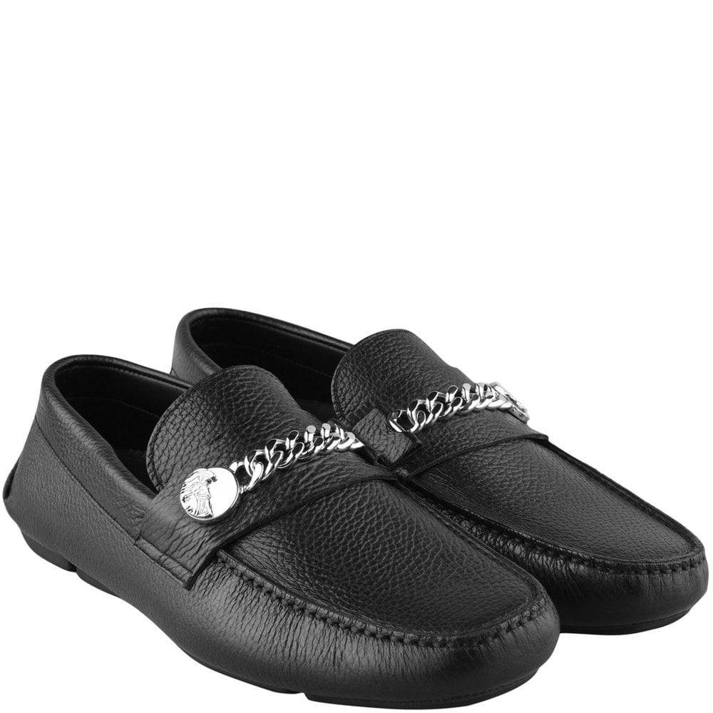 Versace Collection Men&#39;s Medusa Chain Logo Loafers Black