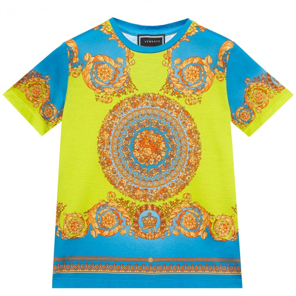 Young Versace Boys Fluo Barocco T-shirt Blue