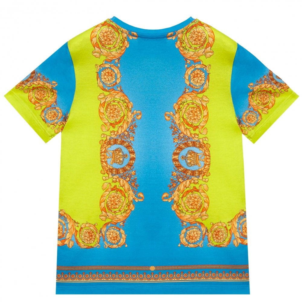 Young Versace Boys Fluo Barocco T-shirt Blue