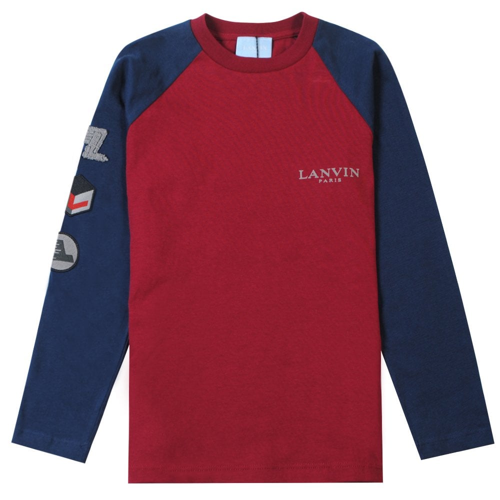 Lanvin Boys Badge Long Sleeve T-Shirt Burgundy
