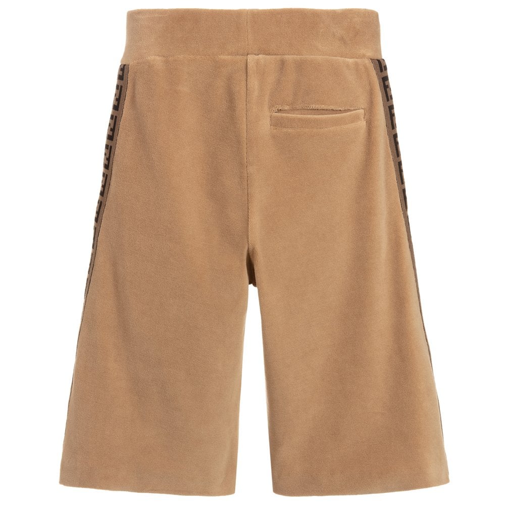 Fendi Boys Velvet Velour Logo Shorts Beige