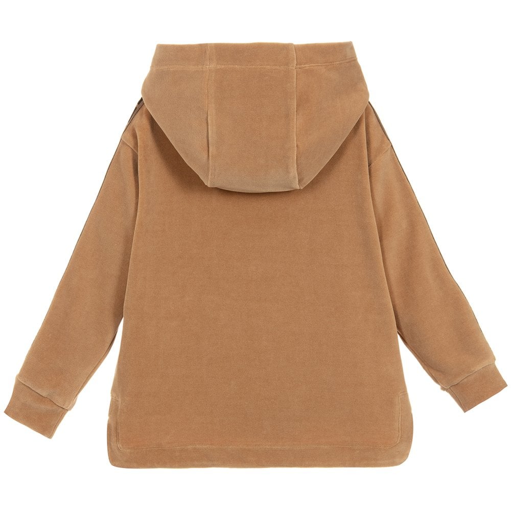 Fendi Boys Velvet Velour Logo Hoodie Beige