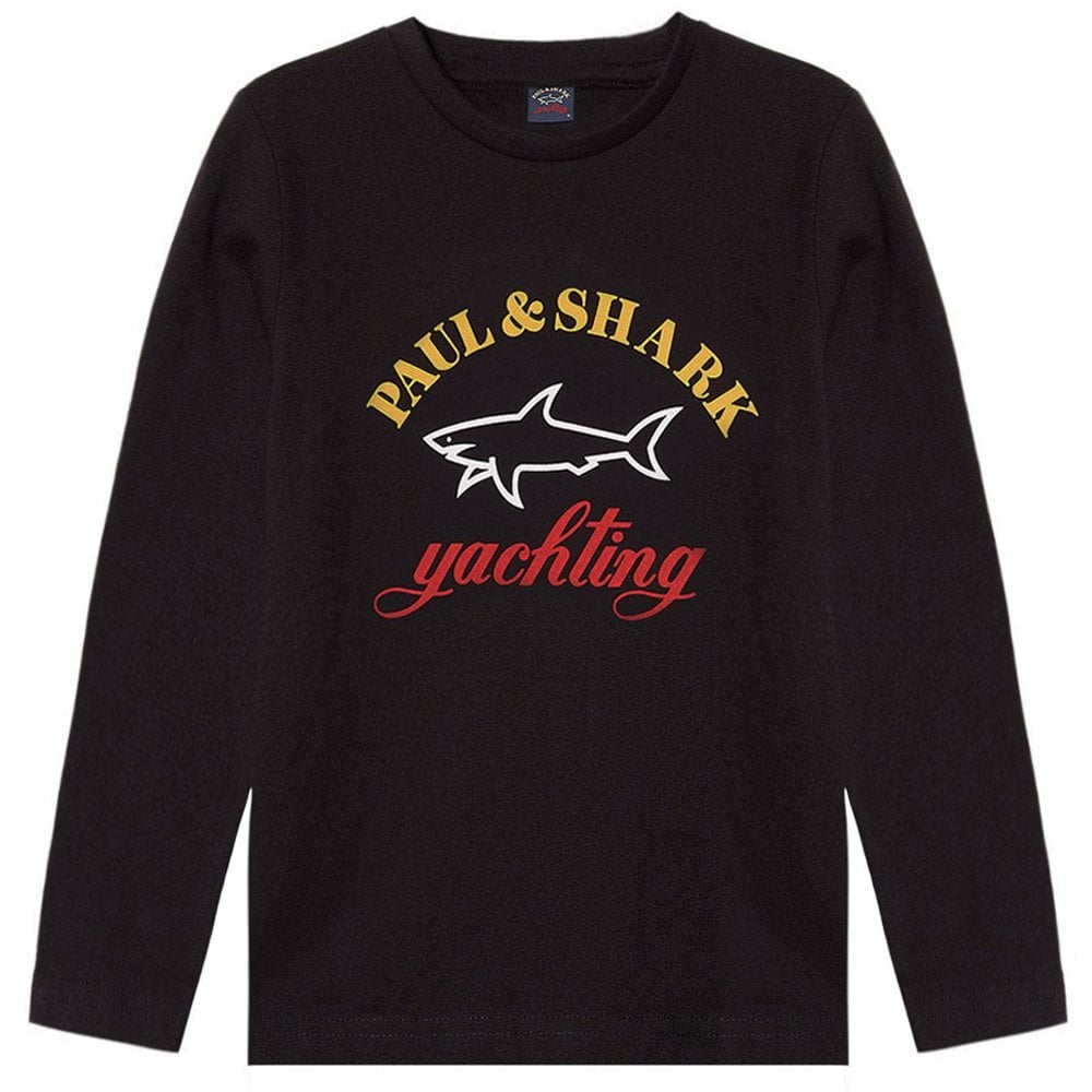 Paul &amp; Shark Boy&#39;s Long Sleeved Yachting Logo Print T-Shirt Black