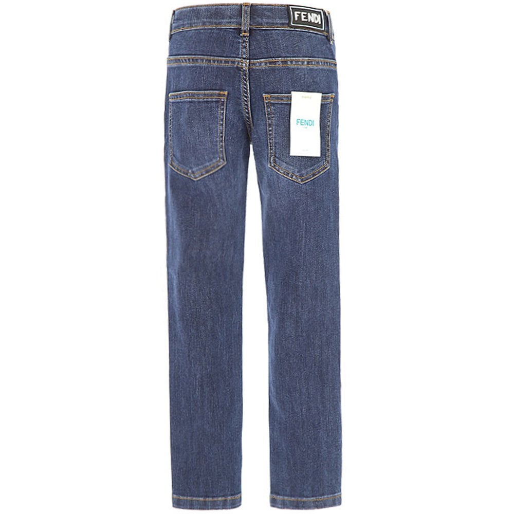 Fendi Boys Classic Logo Denim Jeans Blue