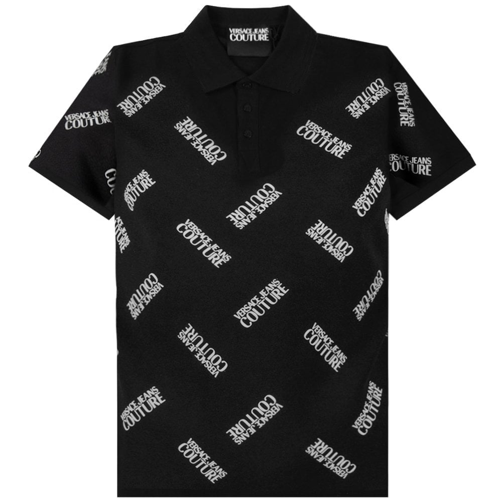 Versace Jeans Couture Men&#39;s Multi Logo Polo Shirt Black