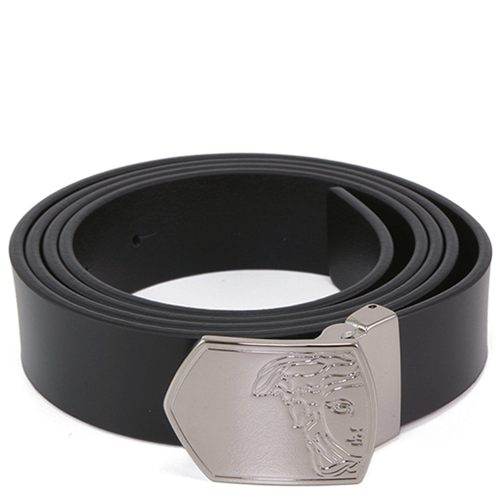 Versace Collection Men&#39;s Leather Half Medusa Belt Black