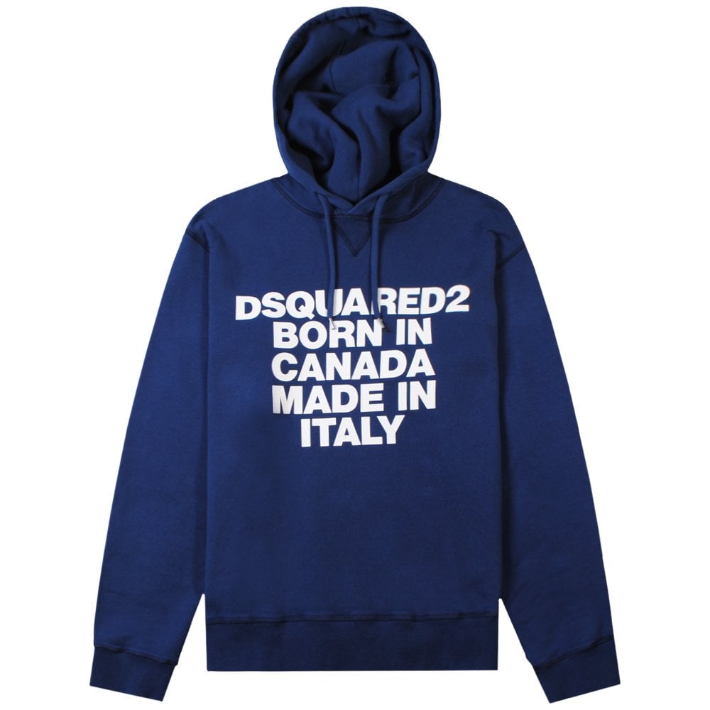 DSquared2 Men&#39;s &#39;Born &amp; Made&#39; Logo Hoodie Blue