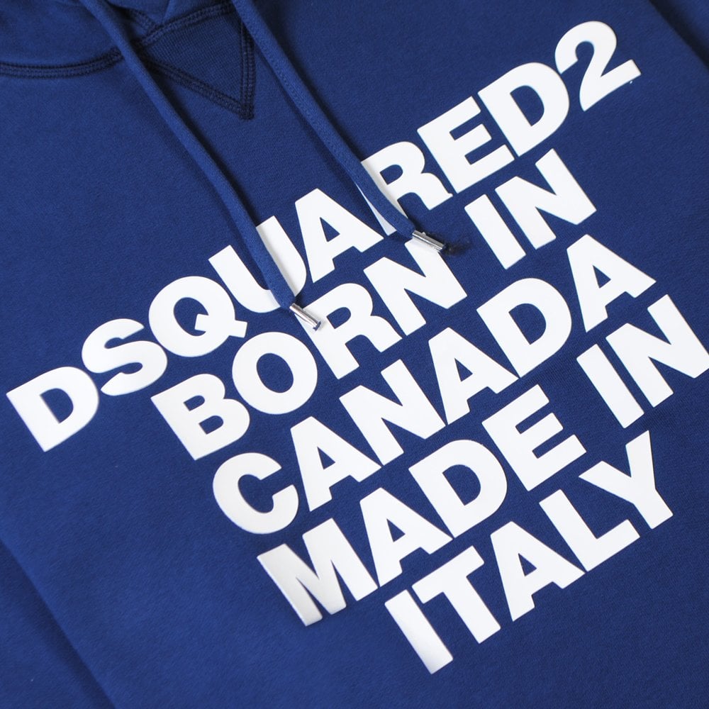 DSquared2 Men&#39;s &#39;Born &amp; Made&#39; Logo Hoodie Blue