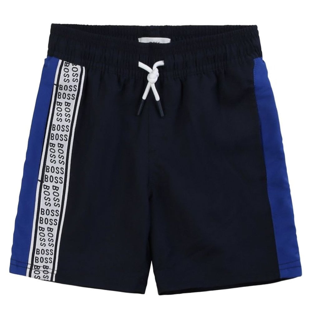 Hugo Boss Boys Logo Print Swimshorts Navy