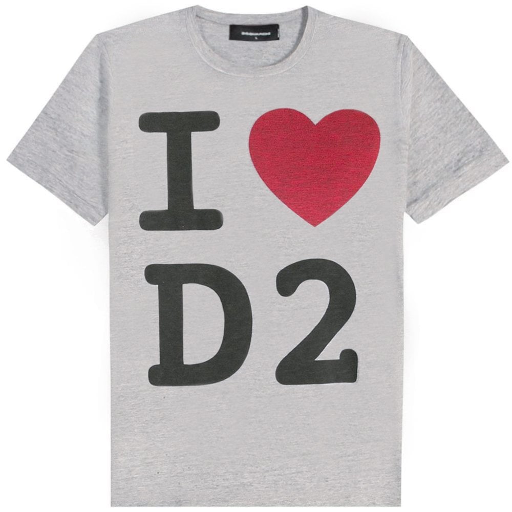 DSquared2 Men&#39;s &#39;I Love D2&#39; Print T-Shirt Grey