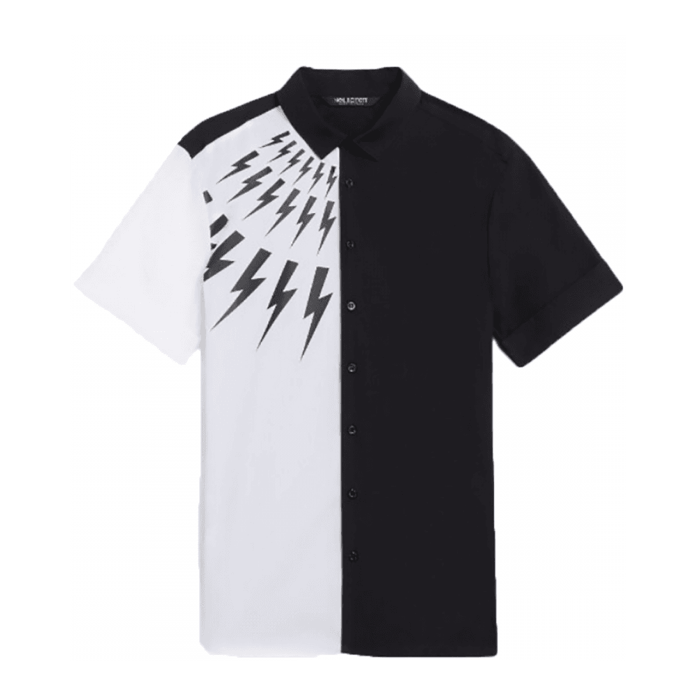 Neil Barrett Men&#39;s Half Sleeve Thunderbolt Shirt White &amp; Black