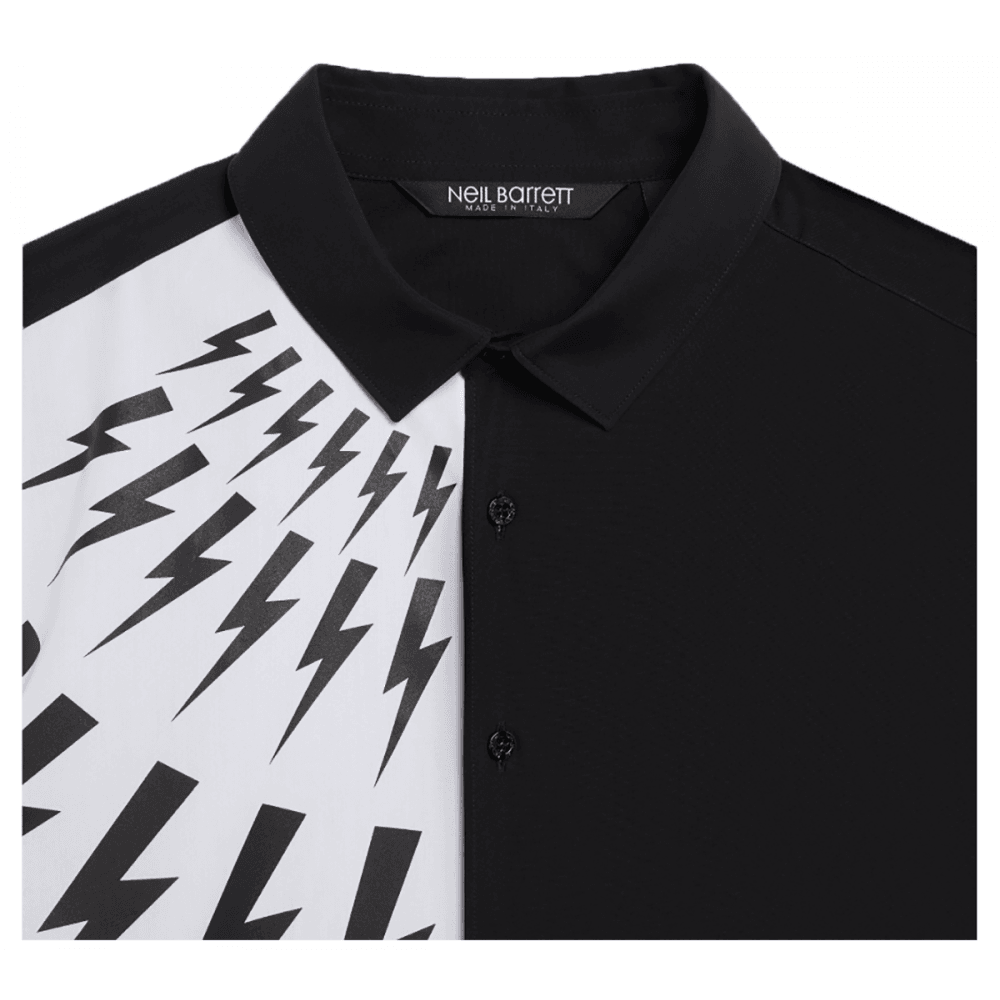 Neil Barrett Men&#39;s Half Sleeve Thunderbolt Shirt White &amp; Black